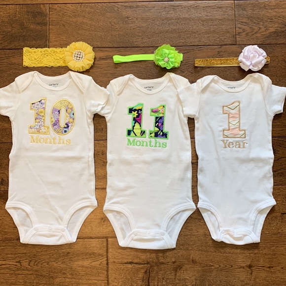 Monthly Onesies with Matching Headbands - Picture 8 of 14